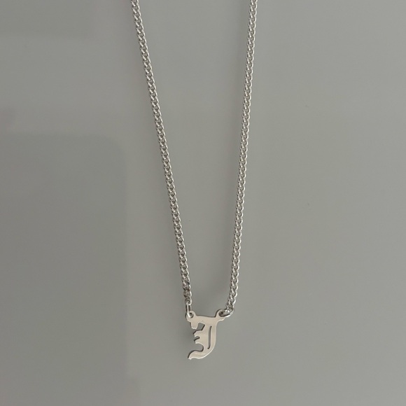 Silver Old English Initial Necklace, J - Picture 1 of 3